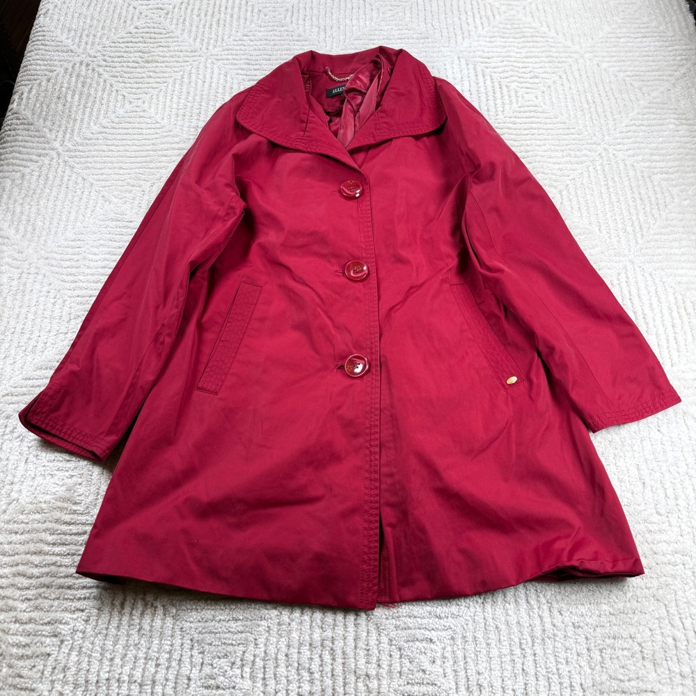 Ellen Tracy Trench Coat Women M Red Single Breasted VTG Y2K Sophisticated Preppy